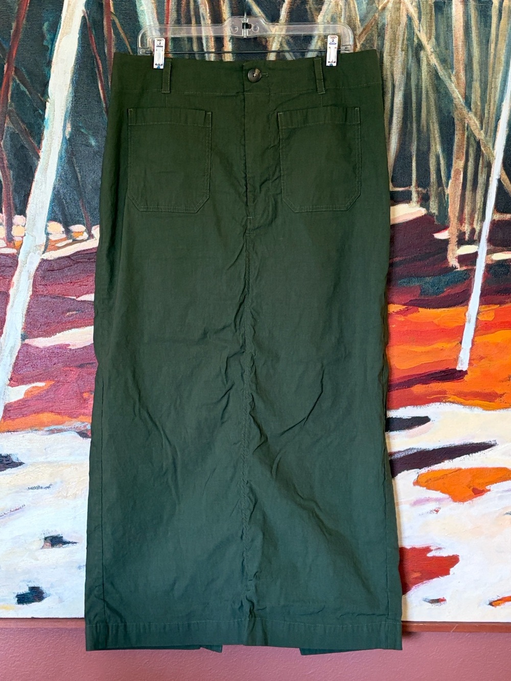 Maeve by Anthropologie Collette Maxi skirt in forest green/moss, size XL